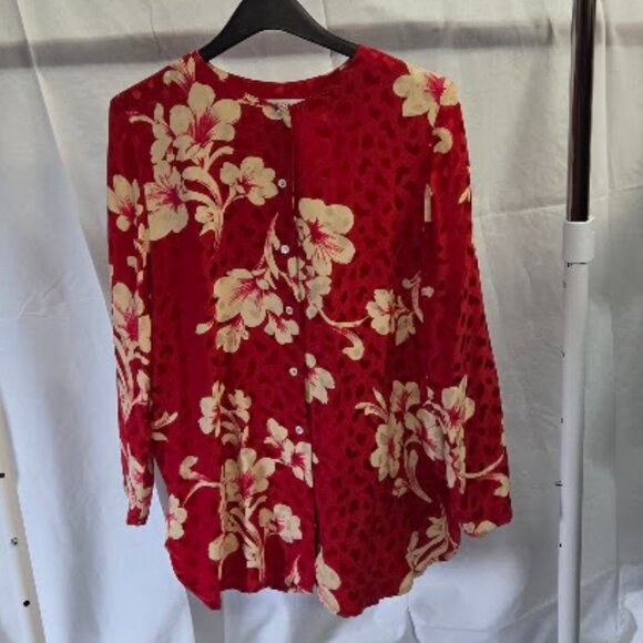 Balla Valentina size L red silk with flower print button up shirt - Picture 1 of 3